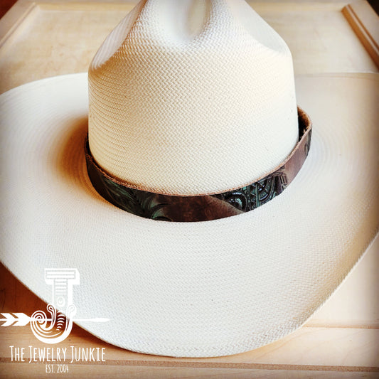 *Turquoise Feather Embossed Leather Hat Band Only 950v