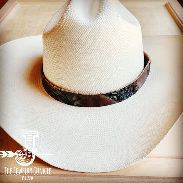 *Turquoise Feather Embossed Leather Hat Band Only 950v
