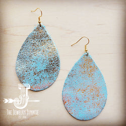 *Leather Teardrop Earring-Heavy Metal Turquoise 210i