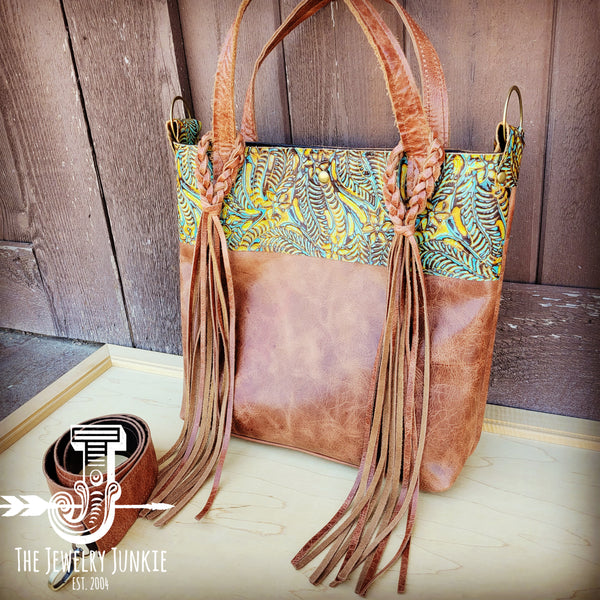 Tejas Leather Bucket Hide Handbag with Dallas Turquoise Accent 506t