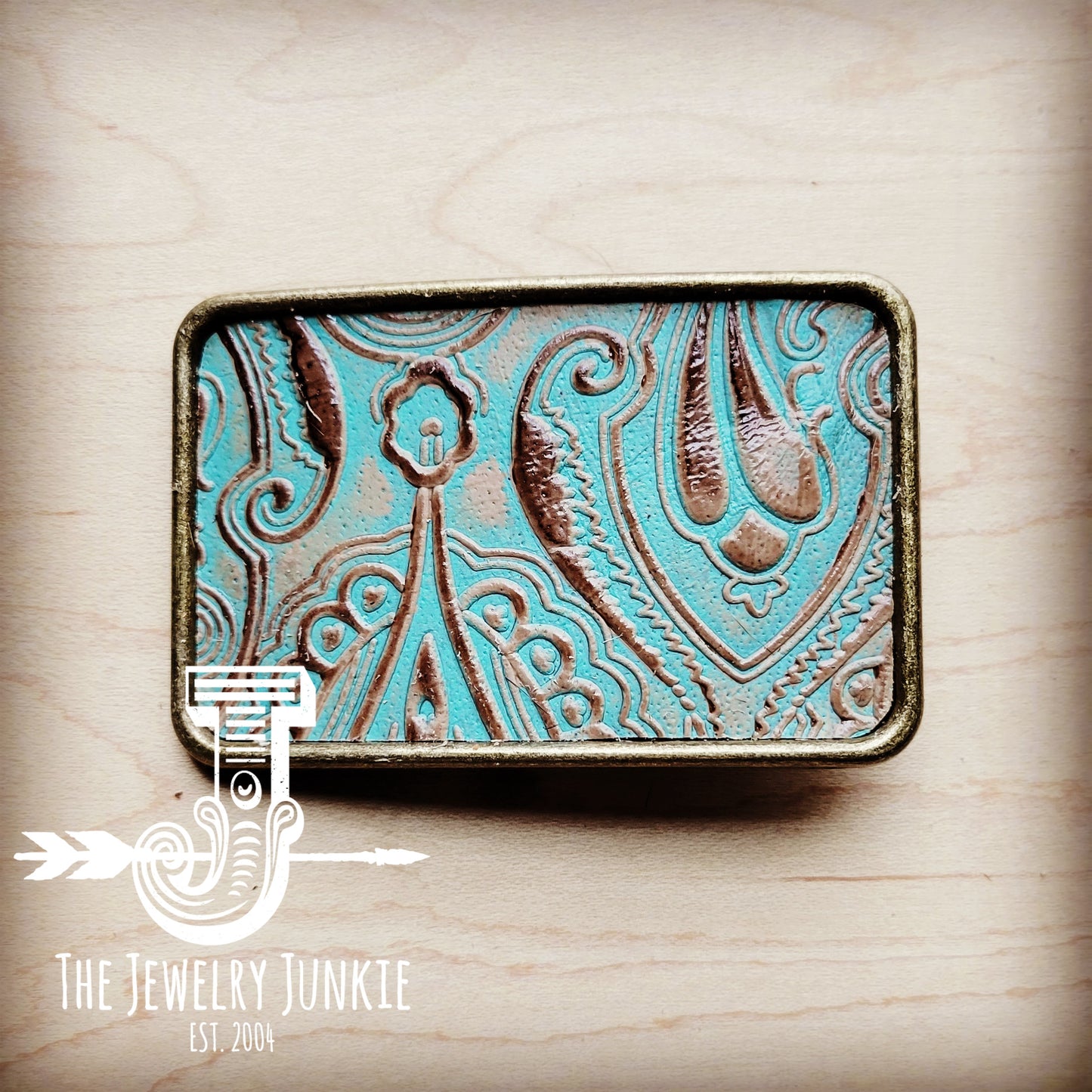 Rectangle Leather Belt Buckle Napolis Turquoise 903t