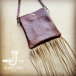 **Small Crossbody Handbag w/ Plumas Sepia Leather & Fringe 509y
