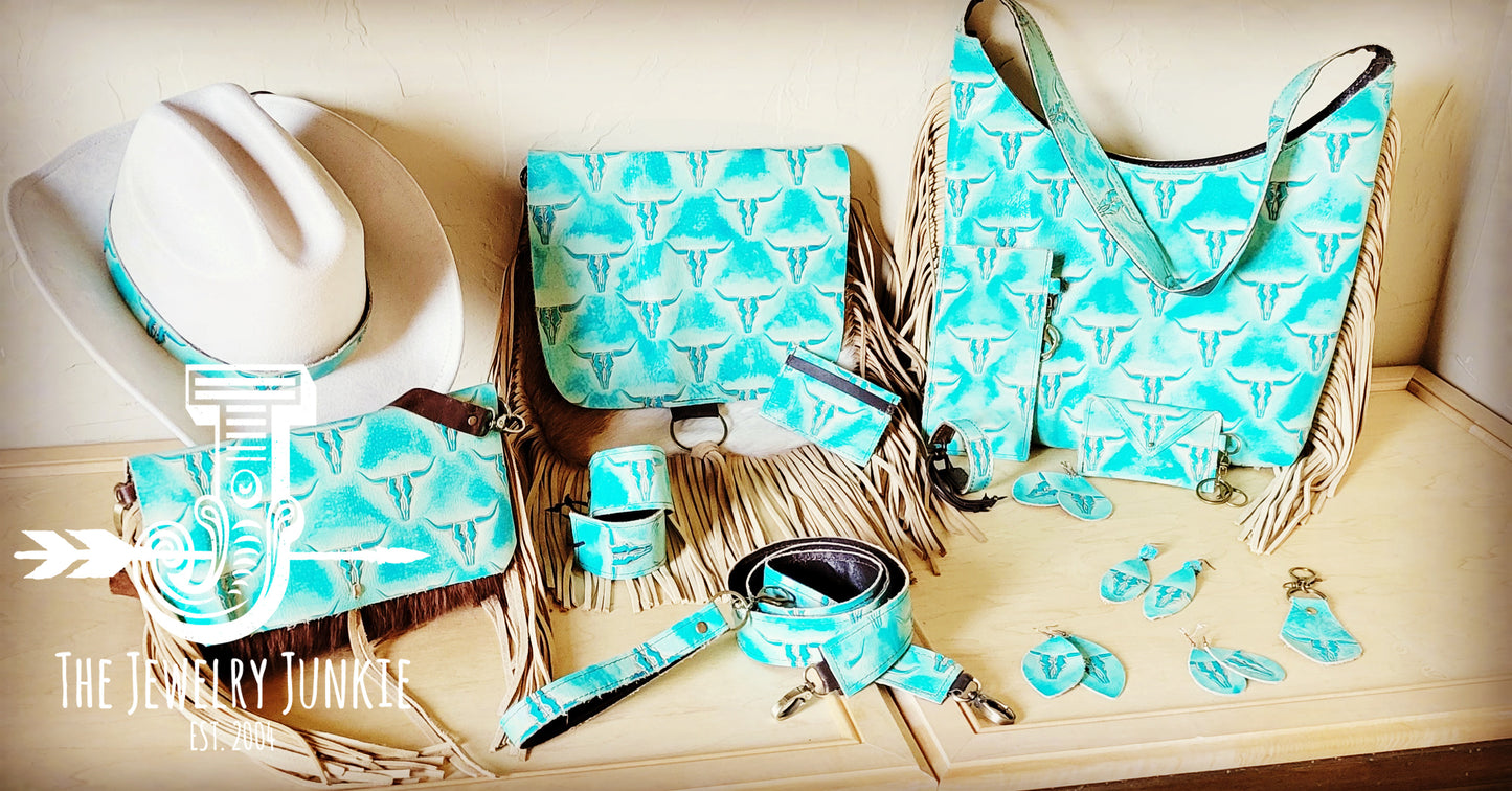Embossed Leather Sunglasses Case- Turquoise Steer Head 101c