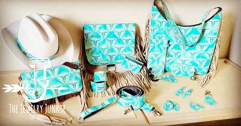 Embossed Leather Sunglasses Case- Turquoise Steer Head 101c