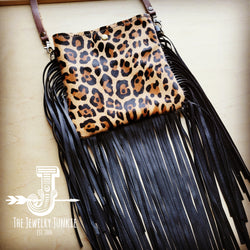 Small Crossbody Handbag w/ Leopard Hair-on-Hide Full Fringe 509v