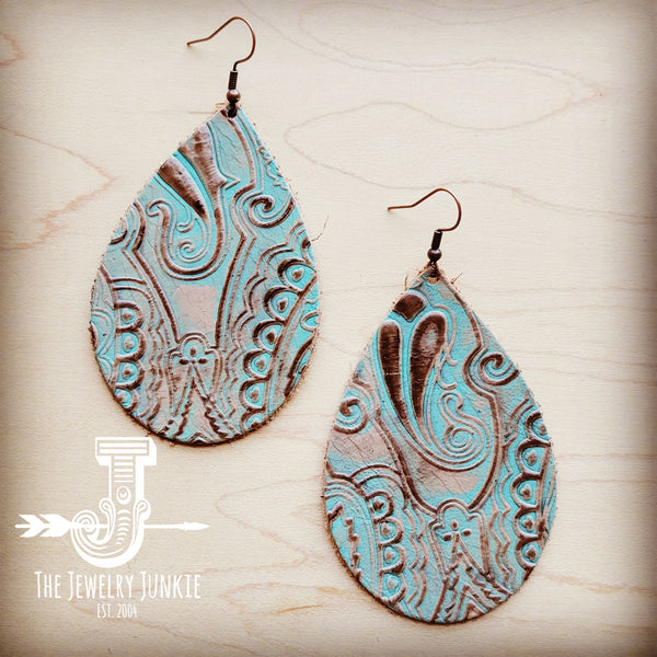 Leather Teardrop Earring-Napolis Turquoise and Brown 210k