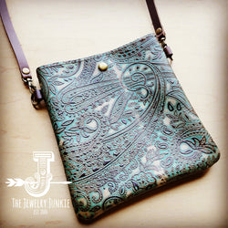 **Small Crossbody Handbag w/ Turquoise Brown Paisley Leather 508i
