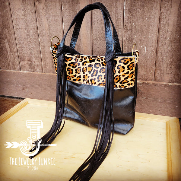 Tejas Leather Bucket Hide Handbag with Leopard Accent 510h