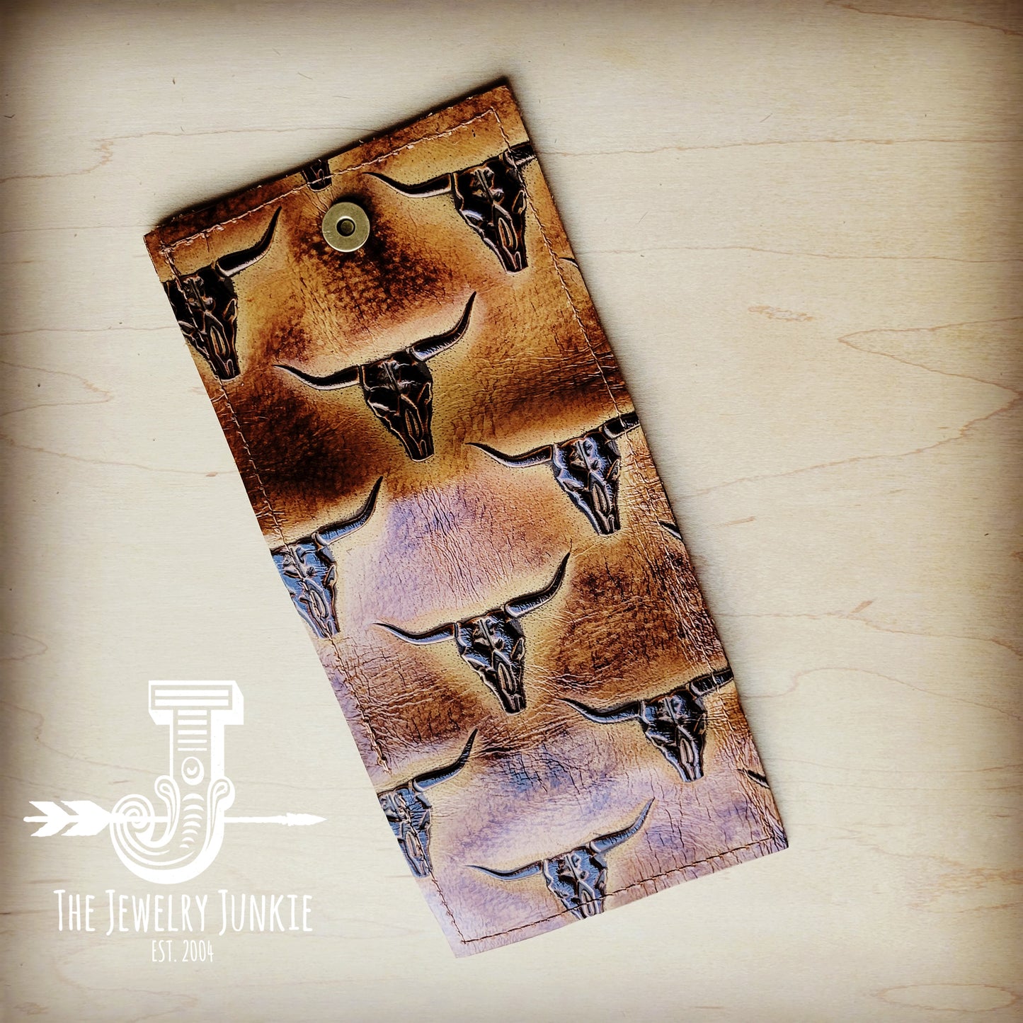 *Arizona Tri-Fold Embossed Leather Wallet-Tan Steer Head 303k