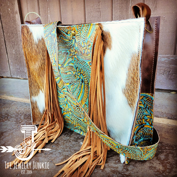 Large Hair on Hide Box Handbag w/ Dallas Turquoise Accent 506o