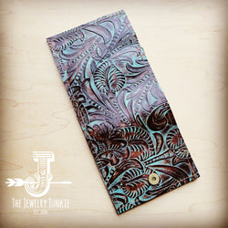 Arizona Tri-Fold Embossed Leather Wallet-Turquoise Brown Floral 303s