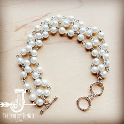 Triple Strand Pearl and Silver Bracelet
