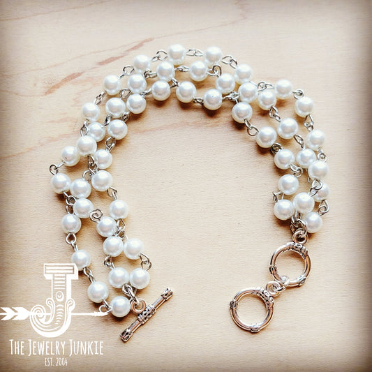 Triple Strand Pearl and Silver Bracelet