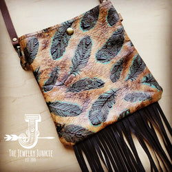 **Small Crossbody Handbag w/ Plumas Sepia Leather & Fringe 509y