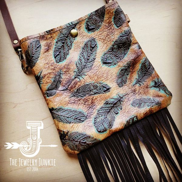 **Small Crossbody Handbag w/ Plumas Sepia Leather & Fringe 509y
