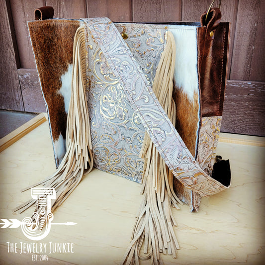 Large Hair on Hide Box Handbag w/  Gilded Cowboy Accent 506q