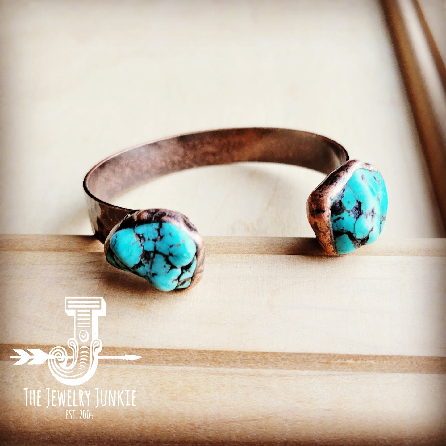 Genuine Natural Turquoise Cuff Bangle Bracelet in Copper 806t