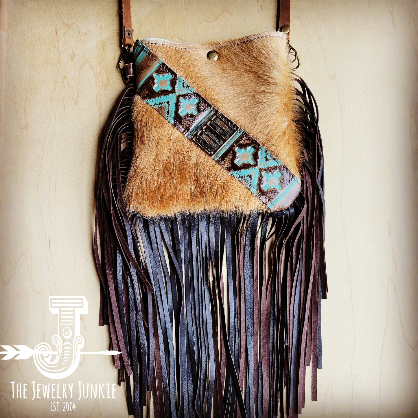 Small Crossbody Handbag w/ Santa Fe Leather Accent Full Fringe 507j