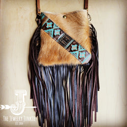 Small Crossbody Handbag w/ Santa Fe Leather Accent Full Fringe 507j
