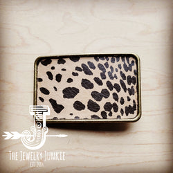 Rectangle Leather Belt Buckle Cheetah Suede 903y