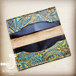 Embossed Leather Wallet in Dallas Turquoise 302j