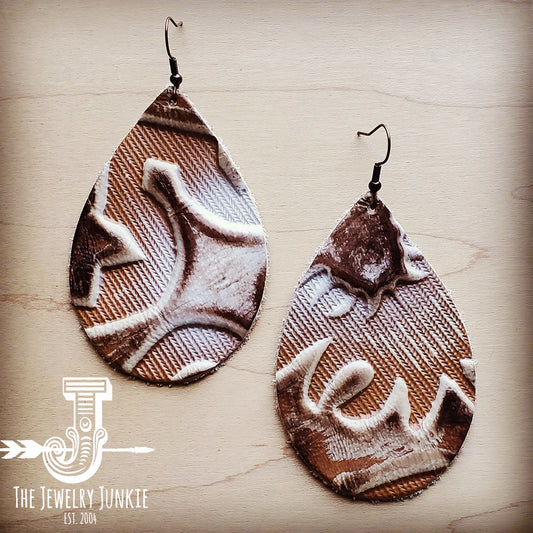 **Leather Teardrop Earrings-Brown and Sienna Laredo 206k