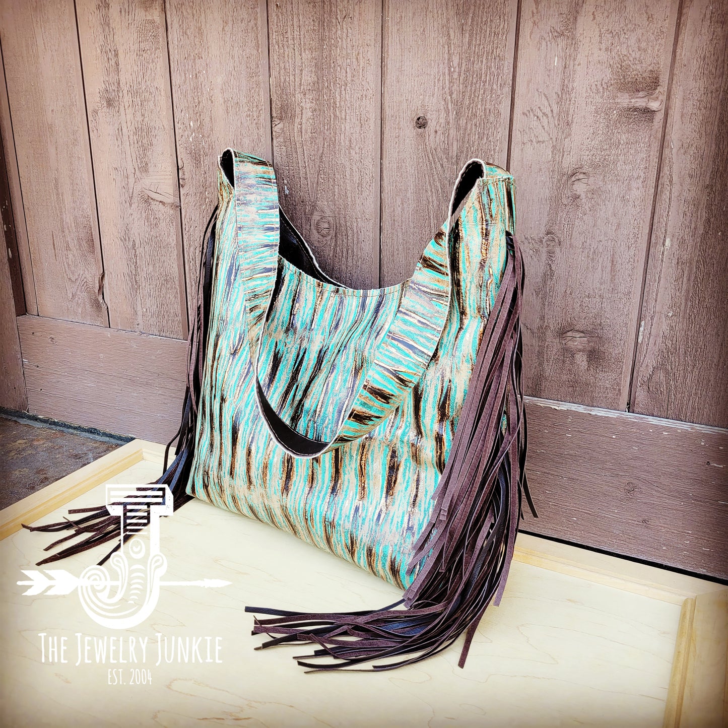 *Montana Embossed Leather Hobo Handbag Turquoise Chateau 508t