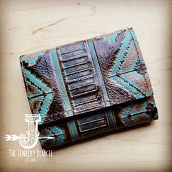 Arizona Tri-Fold Embossed Leather Wallet-Turquoise Navajo 302x