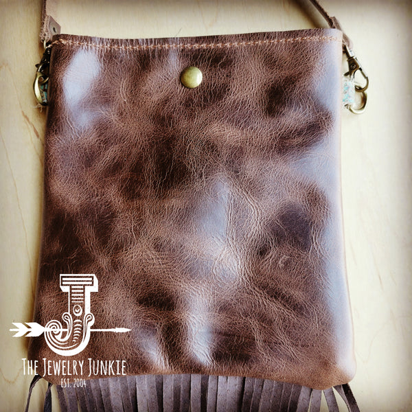 **Small Crossbody Handbag w/ Turquoise Brown Paisley Leather 508i