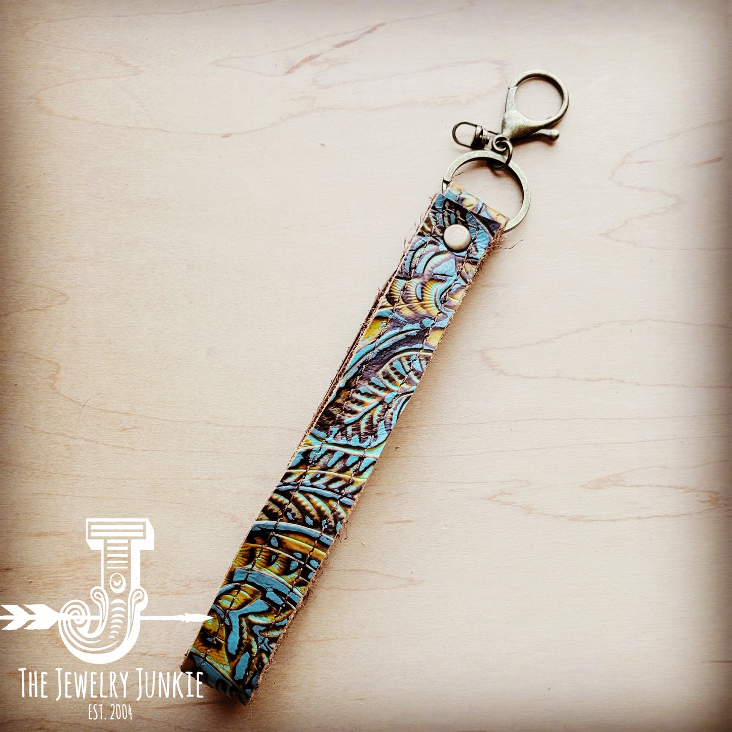 Embossed Leather Key Chain Strap Dallas Turquoise 702f