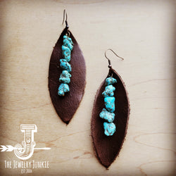 Leather Oval Dark Hair-on-Hide Earrings w/ Turquoise 207o
