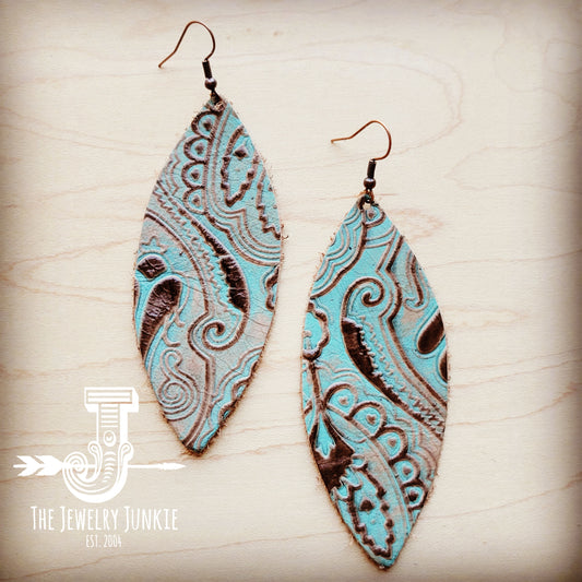 Narrow Leather Oval Earrings-Napolis Turquoise & Brown 210c