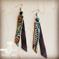 Leather Rectangle Earrings w/ Turquoise in Dallas Turquoise 207q