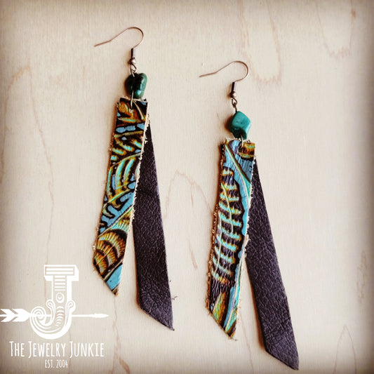 Leather Rectangle Earrings w/ Turquoise in Dallas Turquoise 207q