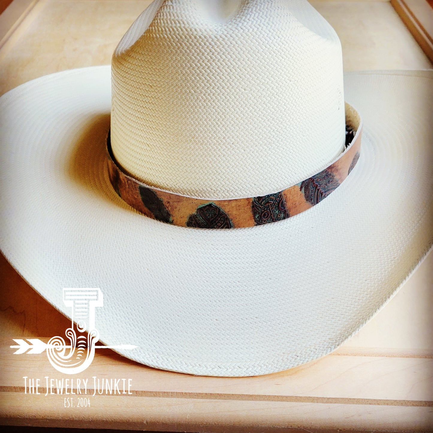 **Plumas Sepia Turquoise Embossed Leather Hat Band Only 951f