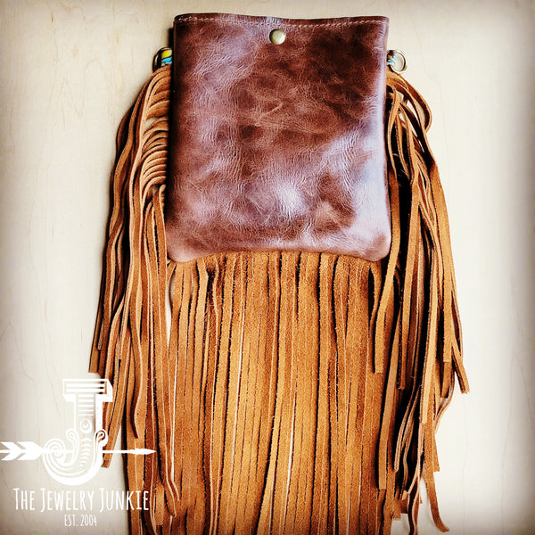 Small Crossbody Handbag w/ Turquoise Laredo Leather Full Fringe 507a