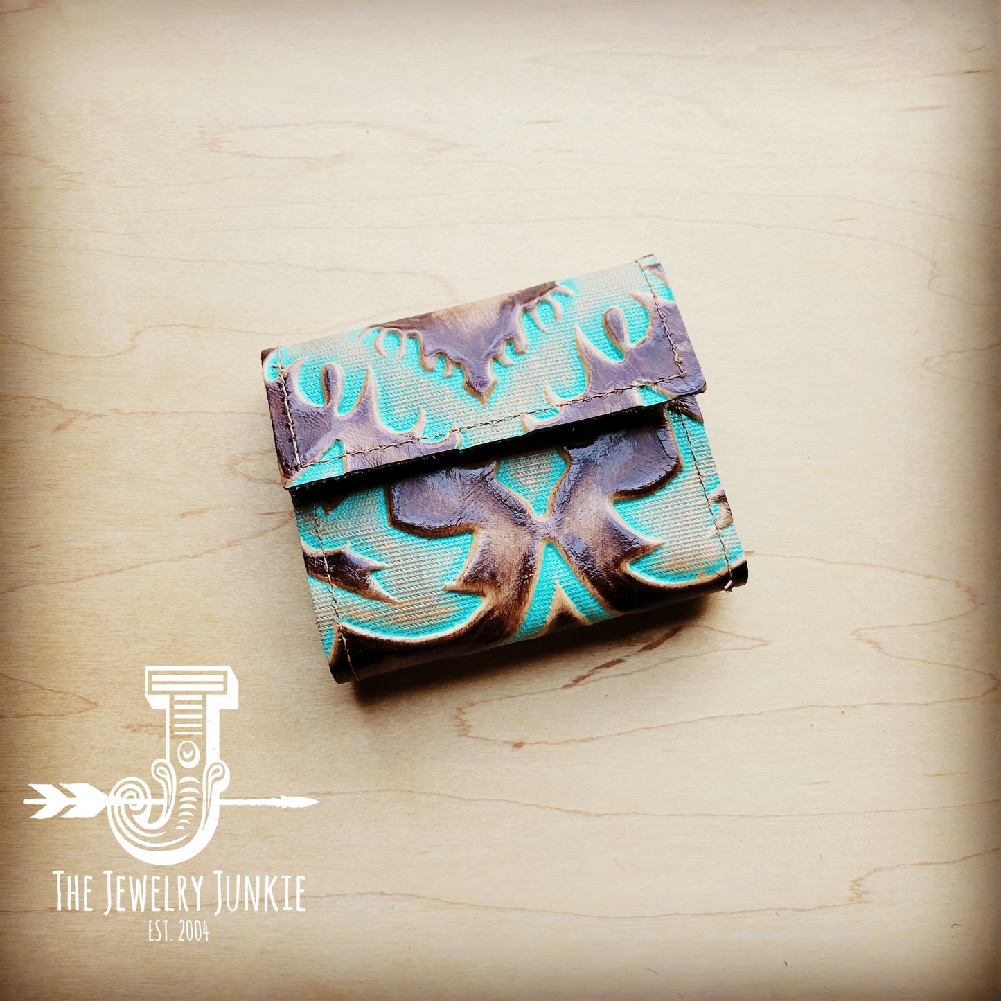 Arizona Tri-Fold Embossed Leather Wallet-Turquoise Laredo 303t