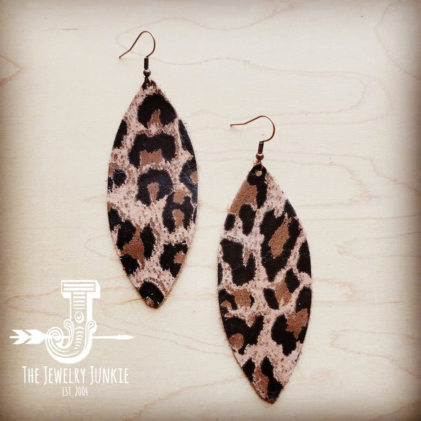*Narrow Leather Oval Earrings-Suede Leopard 210f