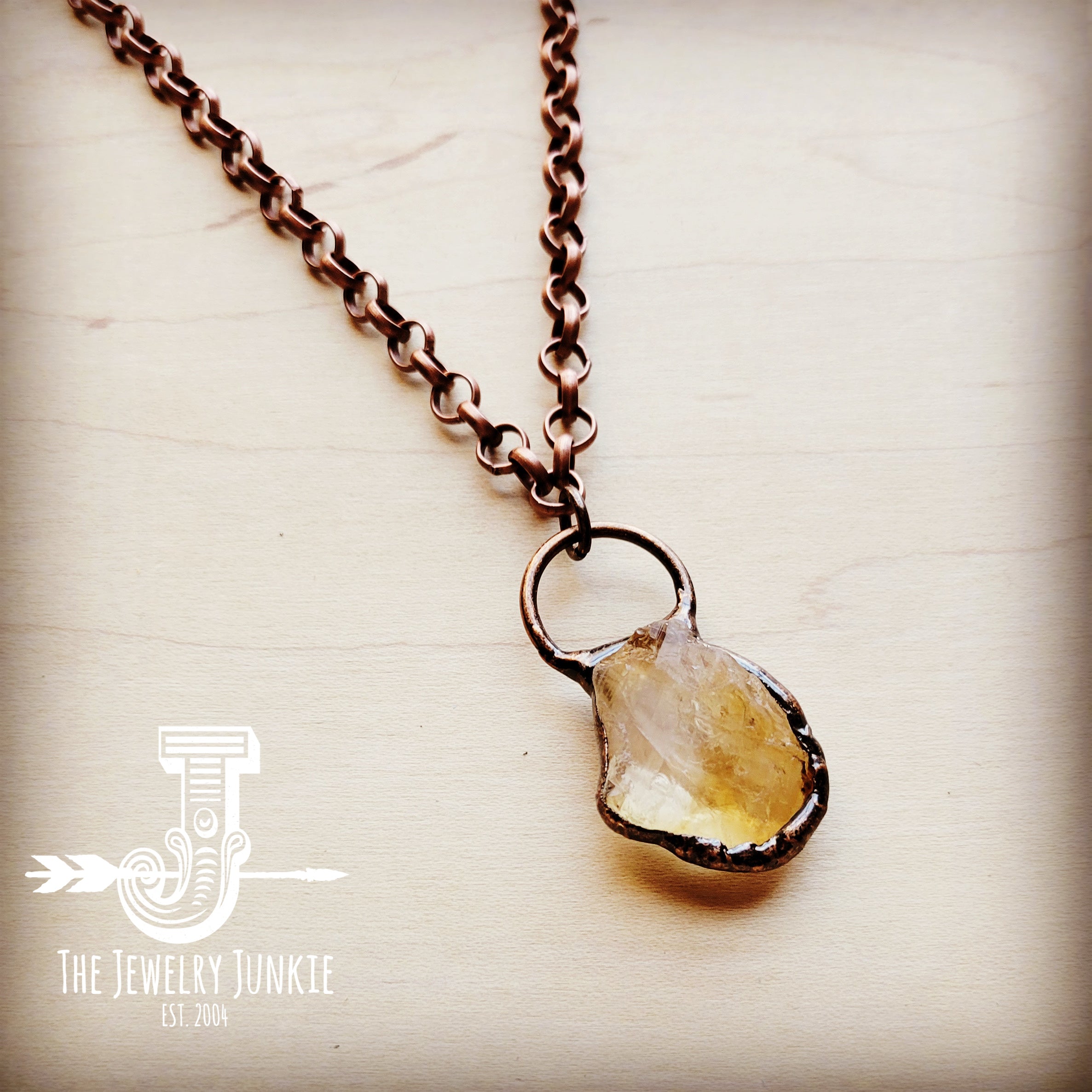 Long Copper Necklace w/ Genuine Citrine and Copper Pendant