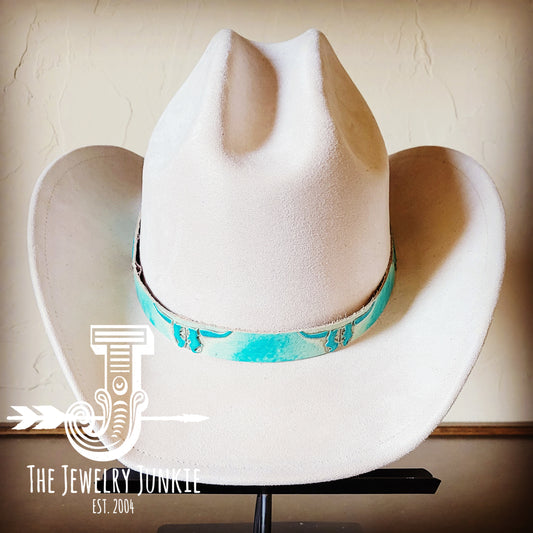 Bone Cowgirl Western Felt Hat w/ Turquoise Steer Genuine Leather Band 980u
