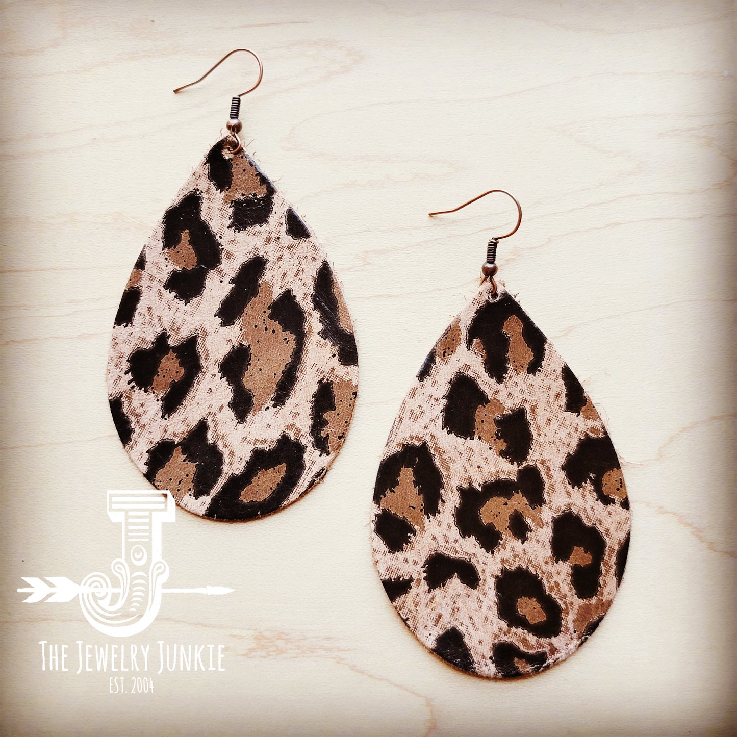 *Leather Teardrop Earring-Suede Leopard 210n