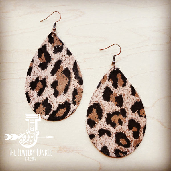 *Leather Teardrop Earring-Suede Leopard 210n