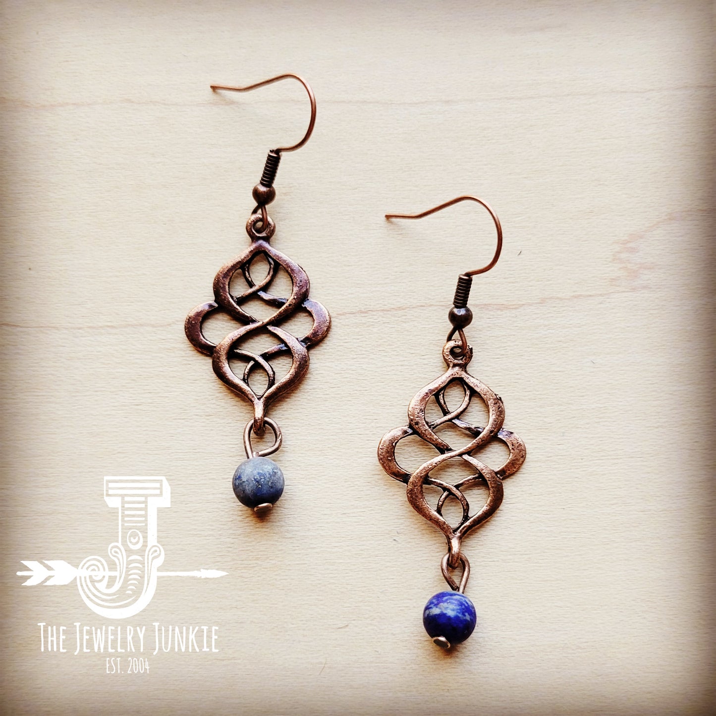 *Frosted Blue Lapis Scroll Drop Earrings 211f