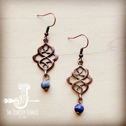 *Frosted Blue Lapis Scroll Drop Earrings 211f