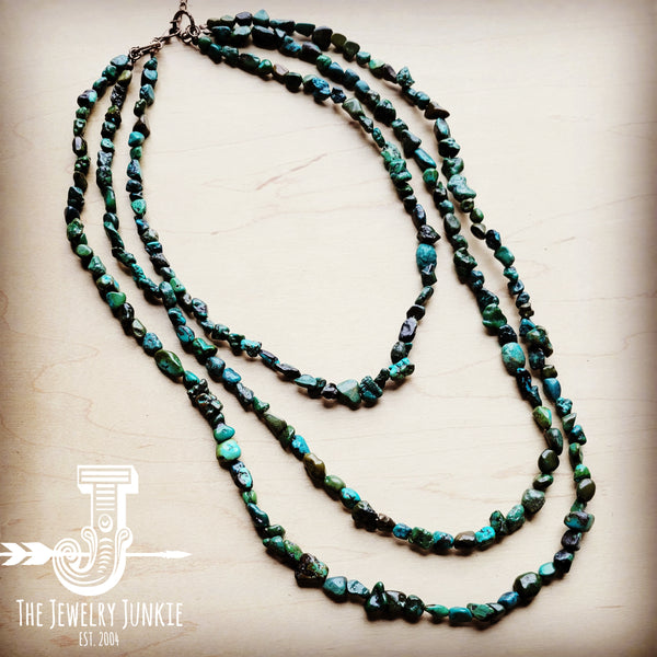 Long Genuine Natural Turquoise Triple Strand Necklace 254a