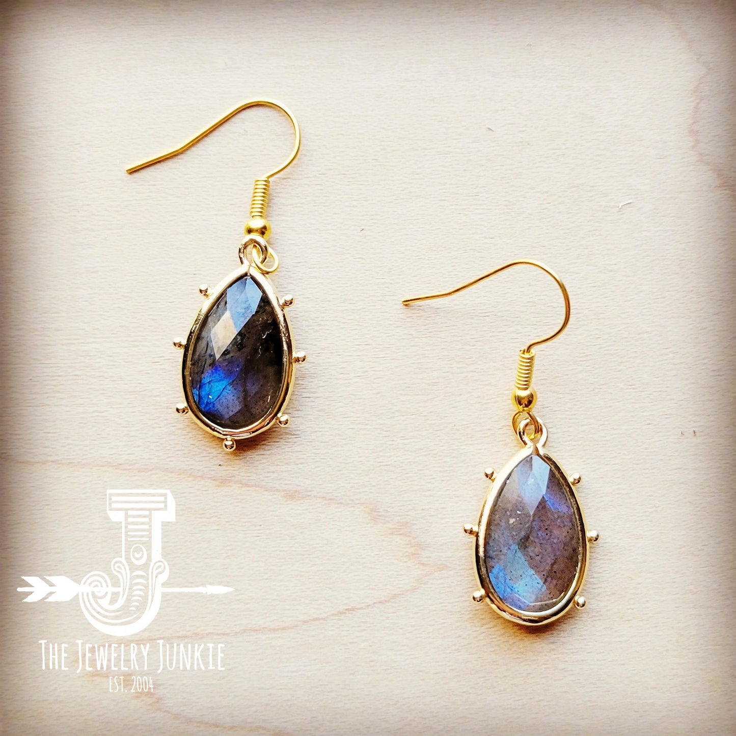 *Genuine Labradorite Teardrop Earrings 211s
