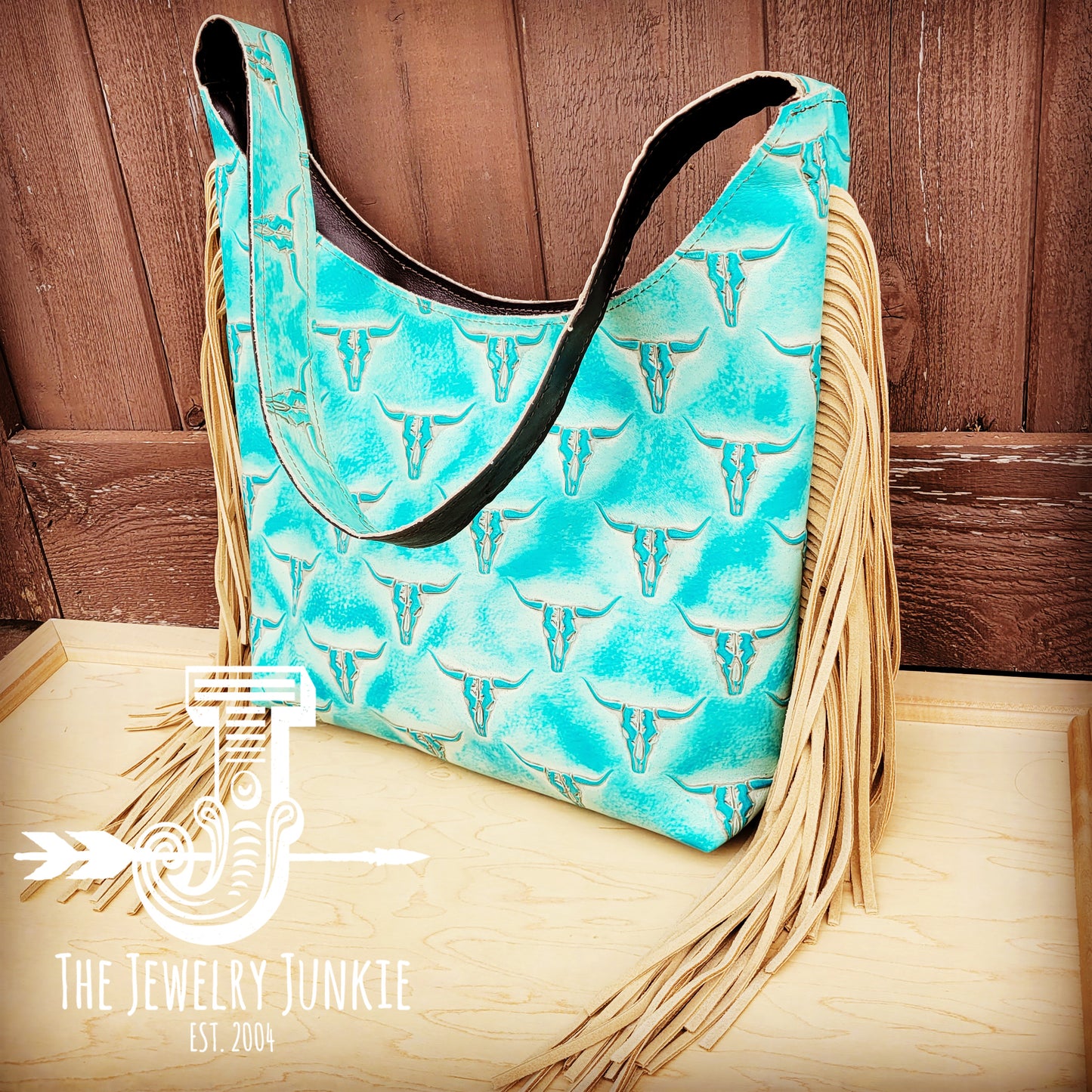 Montana Embossed Leather Hobo Handbag in Turquoise Steer Head 510s