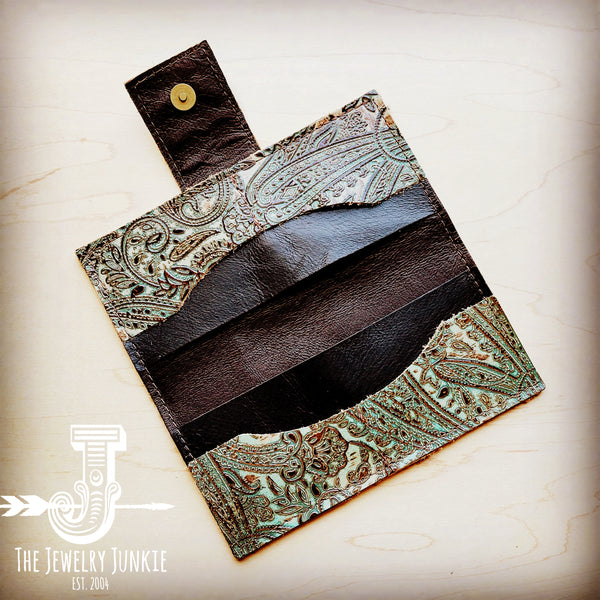 Embossed Leather Wallet in Brown Paisley w/ Snap 302n
