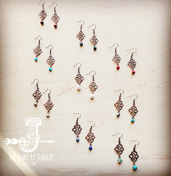 African Turquoise Scroll Drop Earrings 211L
