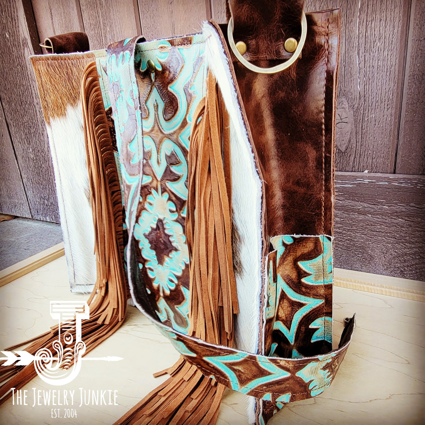 Large Hair on Hide Box Handbag w/ Turquoise Laredo Accent 506m